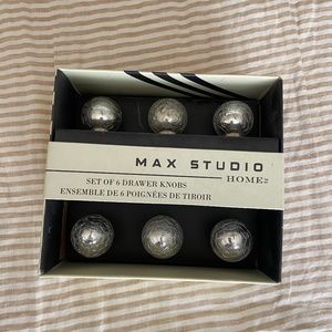 NIB Max Studio Home Crackle Mercury Glass Finish Set of 6 Knobs